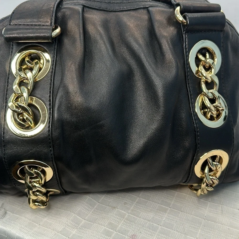 Michael Kors Black Leather Pebbled Gold Chain Shoulder Bag